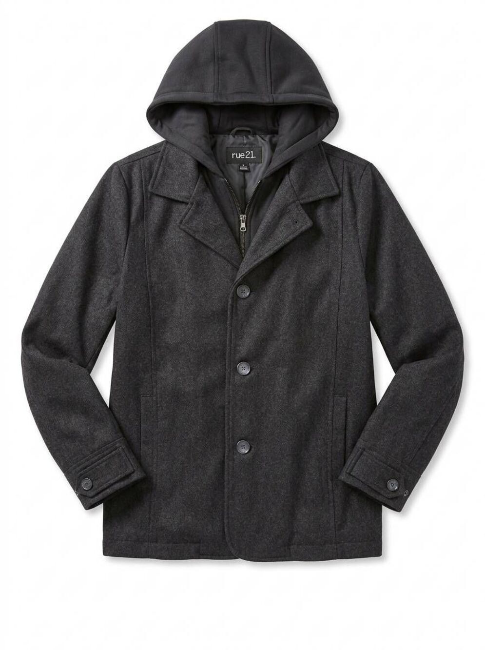 🩵NWT Dark Gray Wool Blend Hooded Dressy Winter Jacket Medium
